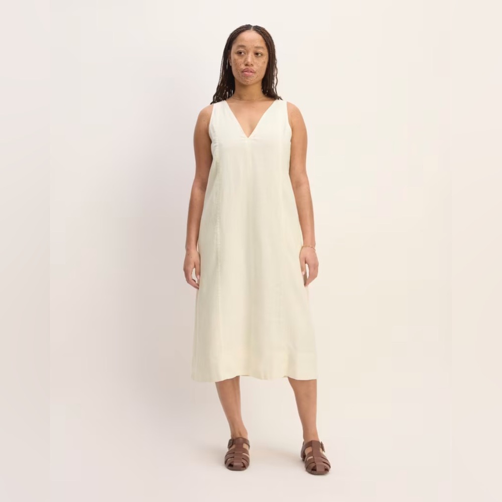 NWT Everlane The Linen V-Neck Midi Dress